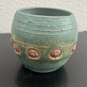 Artist signed fossil shell tea bowl cup